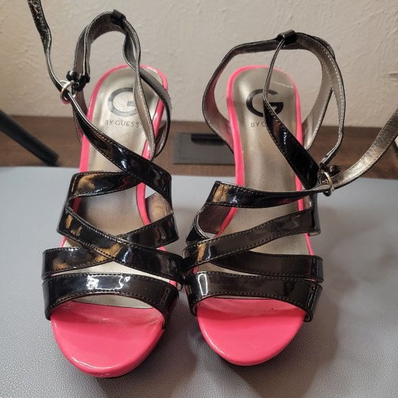 GUESS black and pink strappy stiletto's - Picture 1 of 5